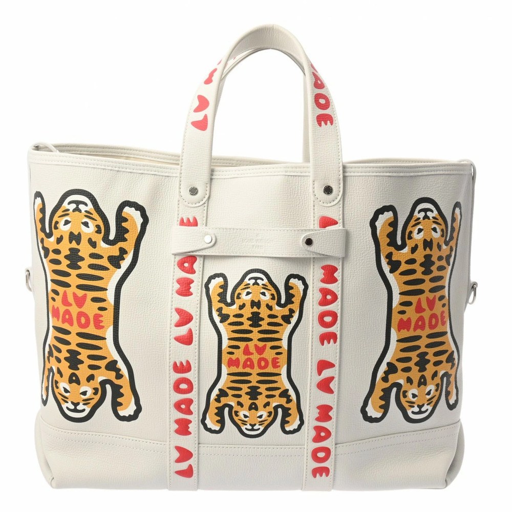 LOUIS VUITTON NIGO Collaboration Trolley Tote White Leather Bag